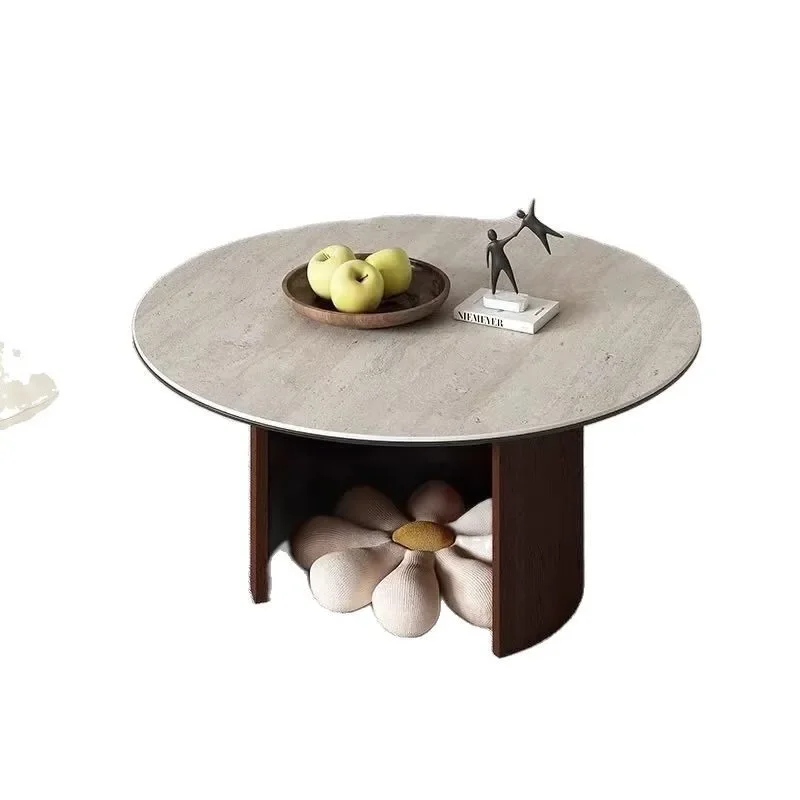 طاولة قهوة على الطراز الفرنسي الكريمي، غرفة معيشة صغيرة بسيطة، B & B، لوح صخري كهف وابي ساندي ويند، طاولة منخفضة مستديرة #1