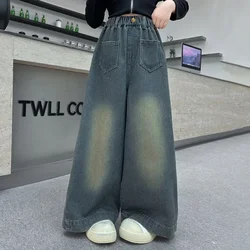 Girls Jeans Children's Clothing Spring Autumn Teenager Kids Denim Pants 8 10 12 13 14 Years Wide-leg Trousers School Girls Jeans