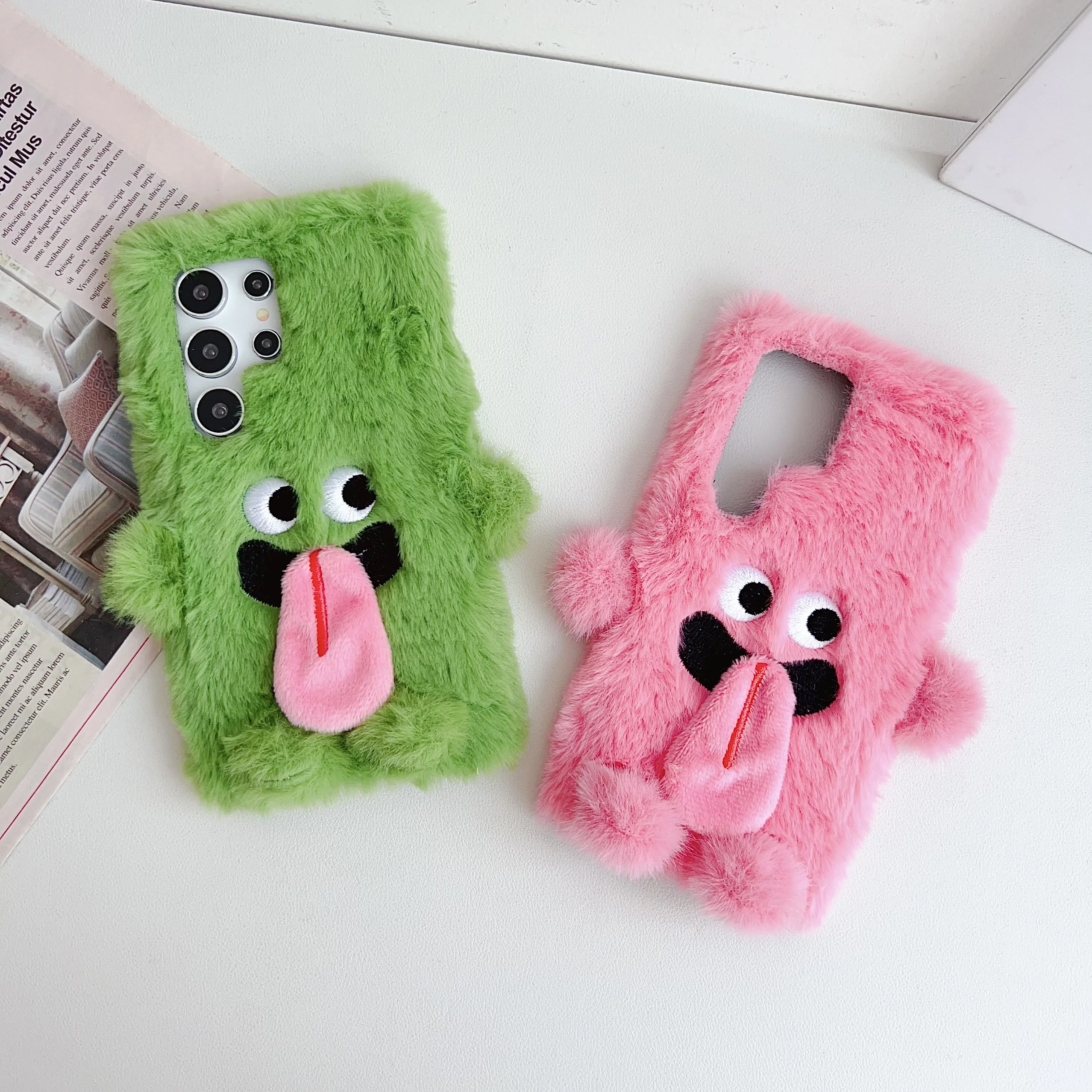 Cute Plush Magnetic Tongue-Sticking Little Monster Case For Samsung Galaxy S20 S21 S22 S23 S24 Ultra Plus Drop Protective Cover