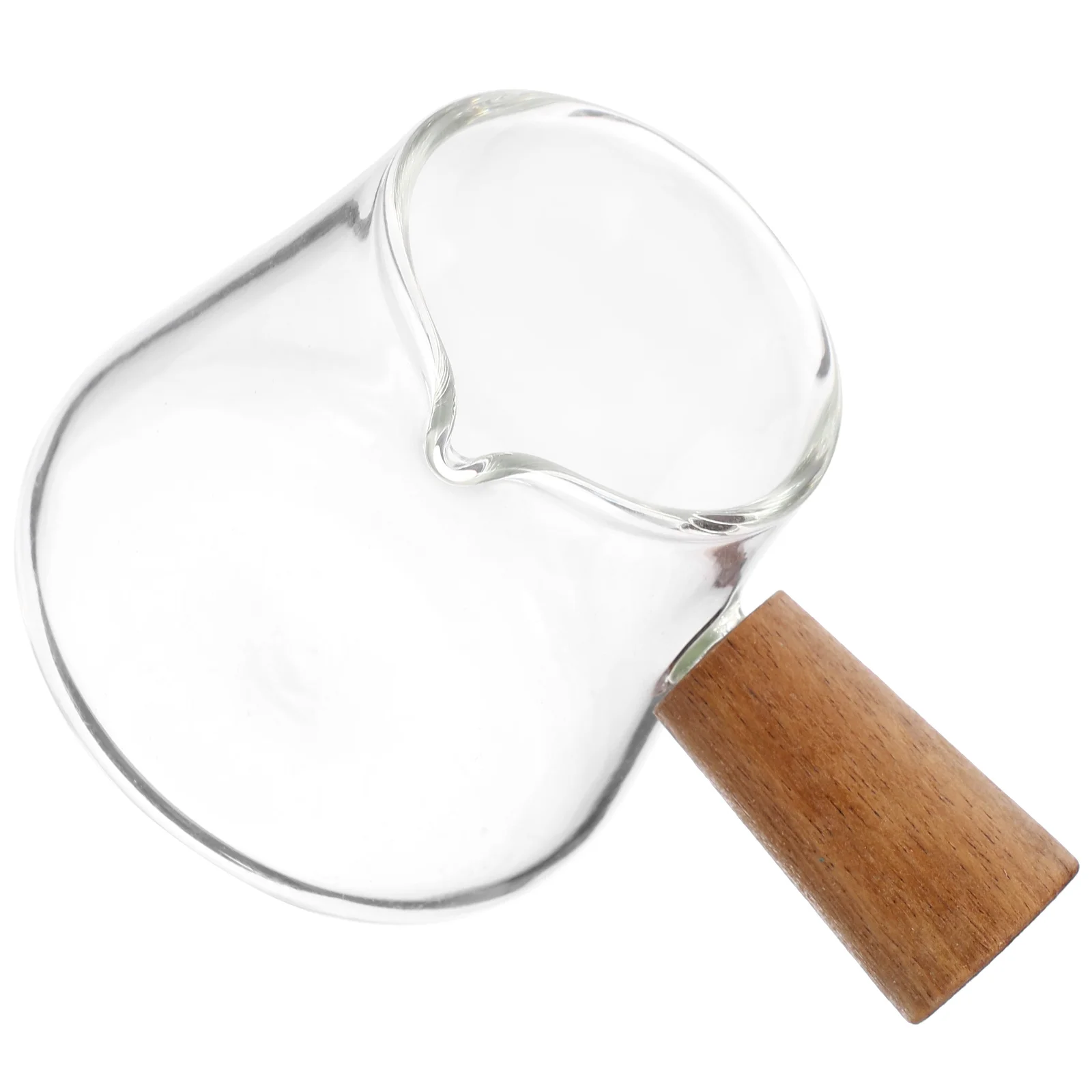 

Glass Milk Jug with Wooden Handle 500Ml Heat Resistant Creamer Pitcher for Coffee Tea Latte Art Easy Pour No Drip Spout