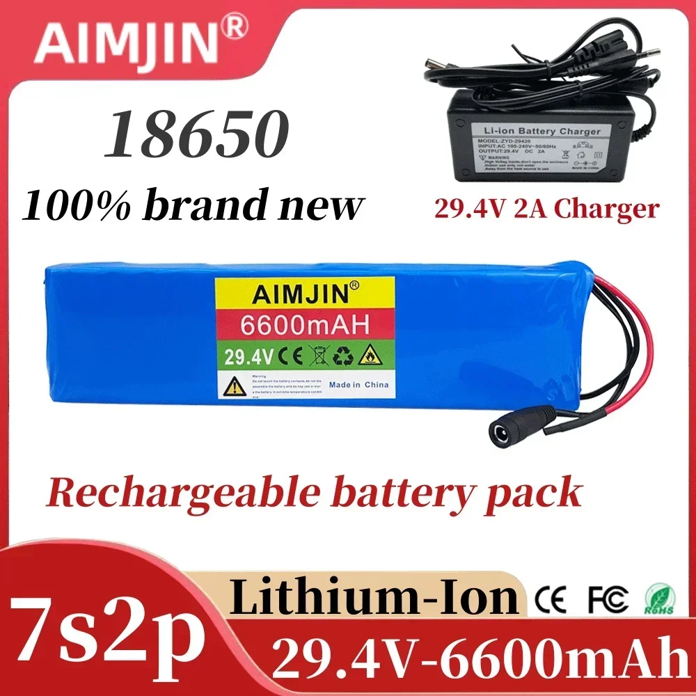 

29.4V 6600mAH rechargeable lithium-ion battery with 7s2p battery pack, built-in BMS+charger