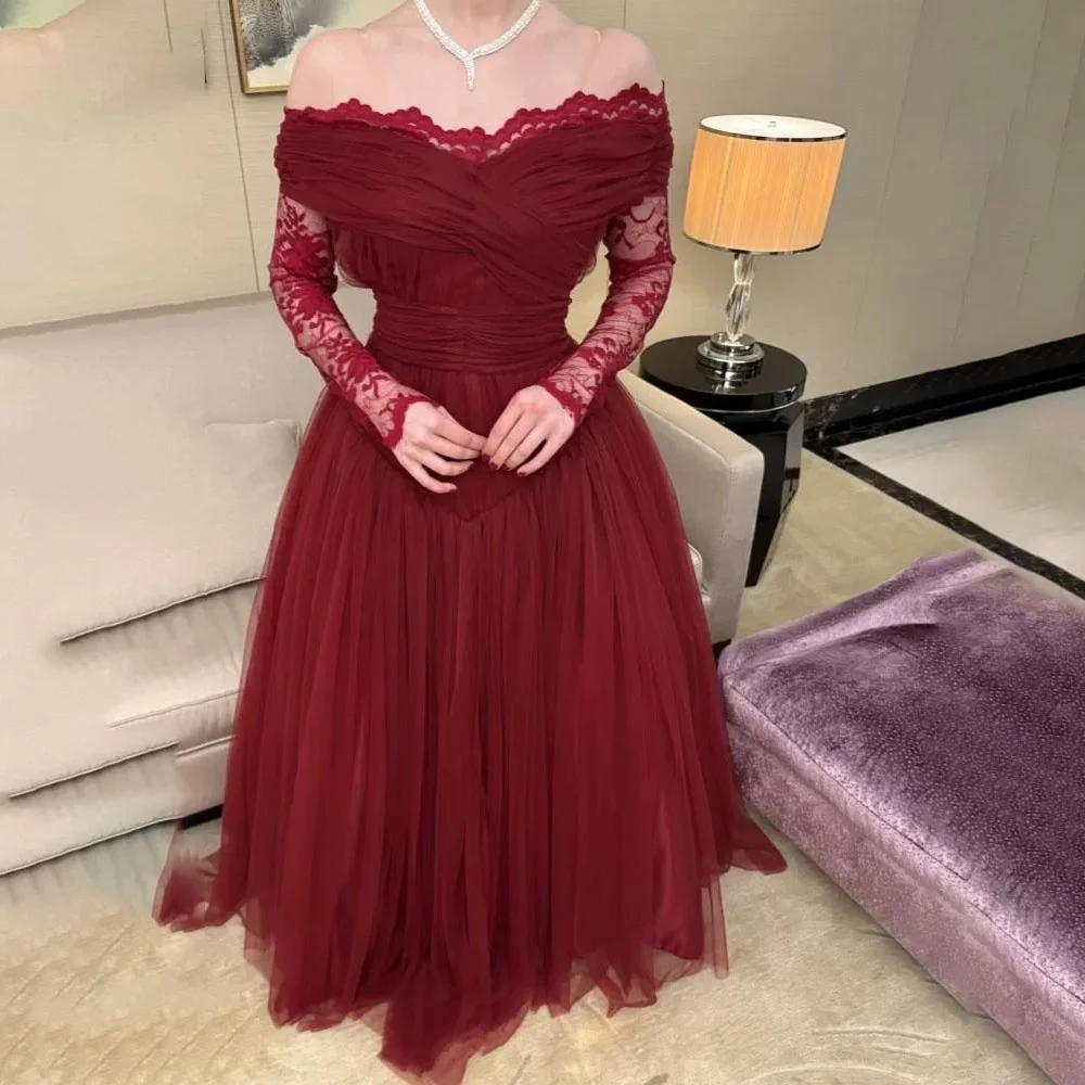 Vestido de fiesta personalizado con apliques de encaje exquisito para mujer, vestido de fiesta con cuello barco encantador de media manga, vestido de noche elegante de corte a para mujer