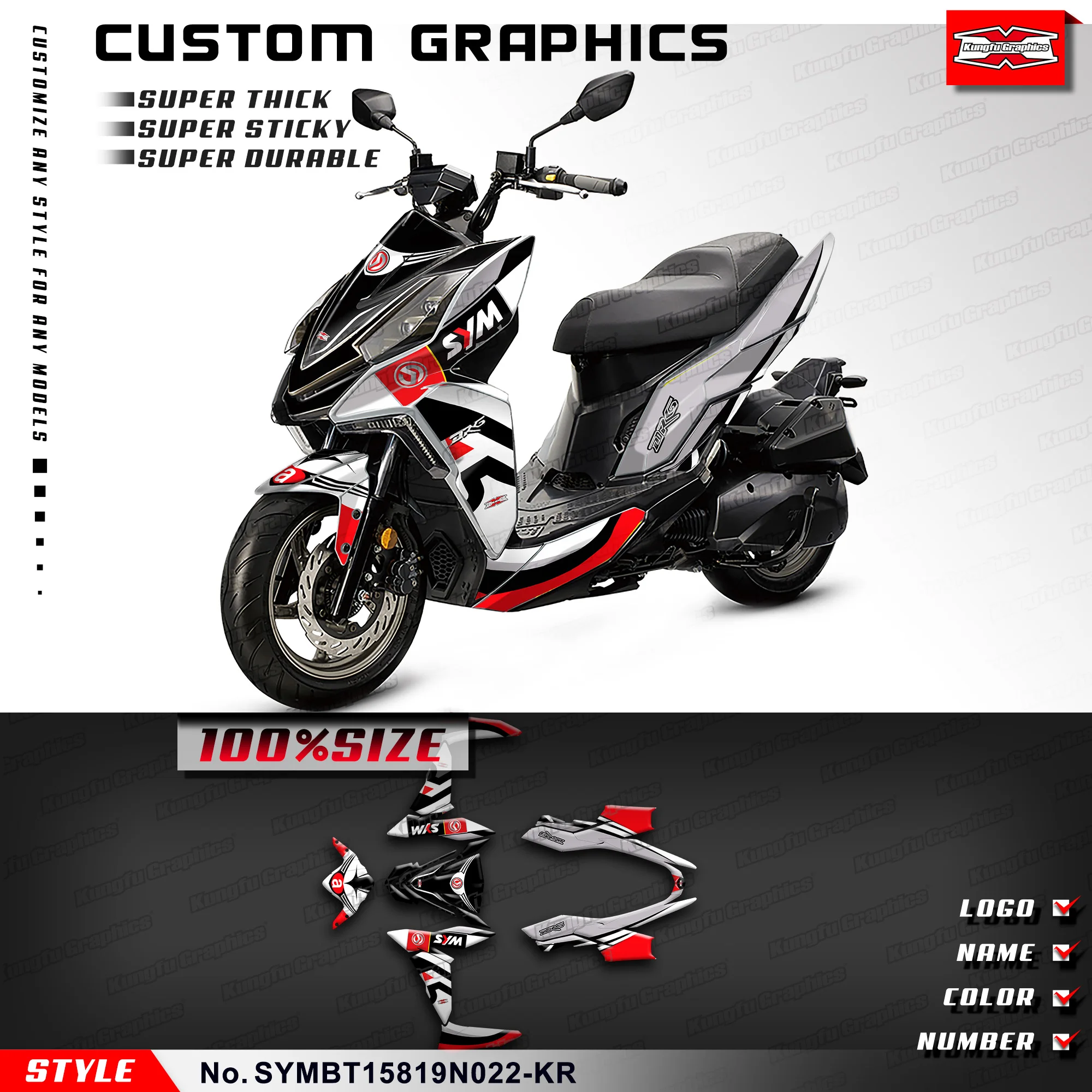 KUNGFU GRAPHICS Decorative Durable Vinyl Decal Kit for SYM DRG BT 158 2019 2020, SYMBT15819N022-KR