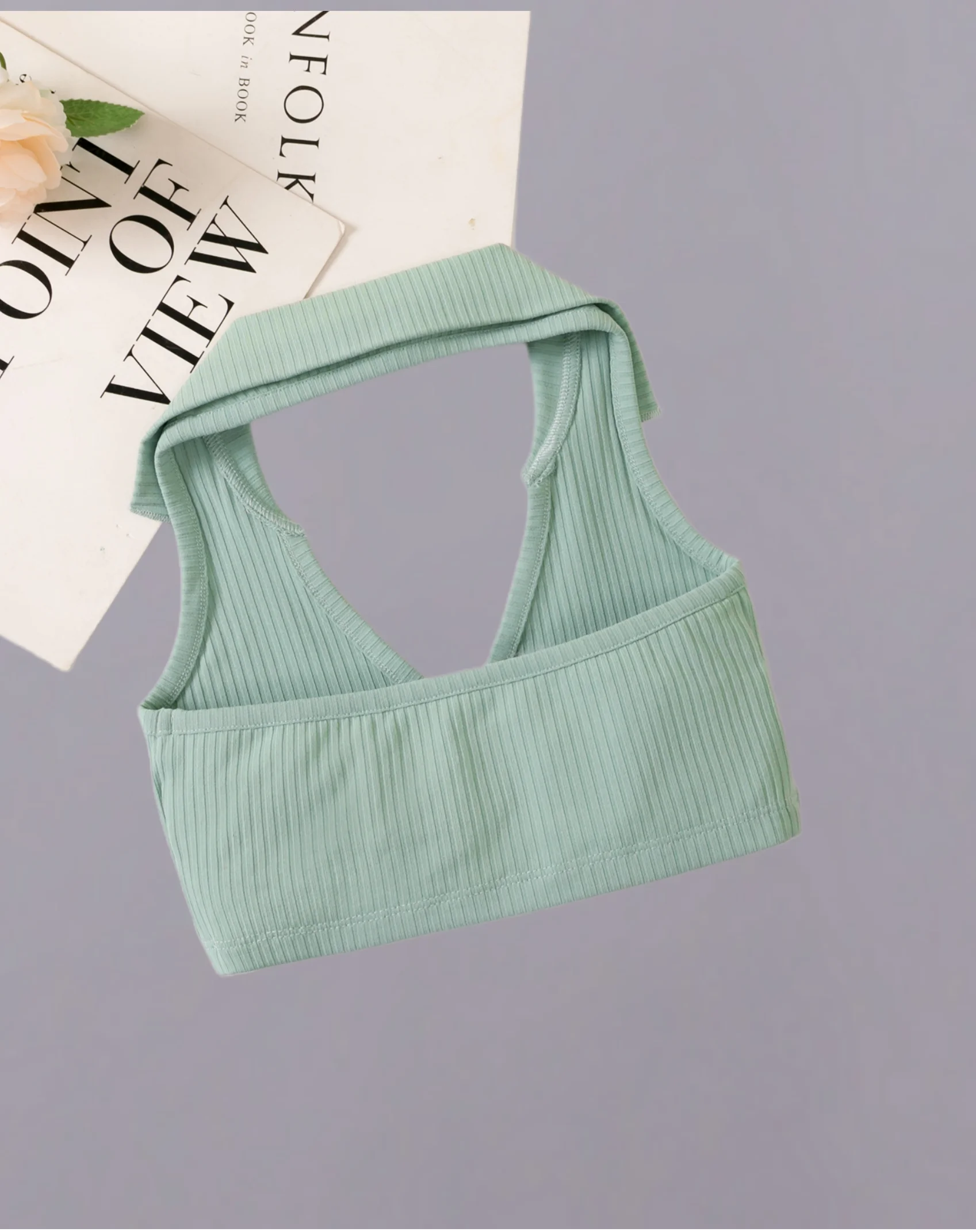 Sexy Spice bold avant-garde V-neck halter small lapel strip backless mint green girls summer vest top