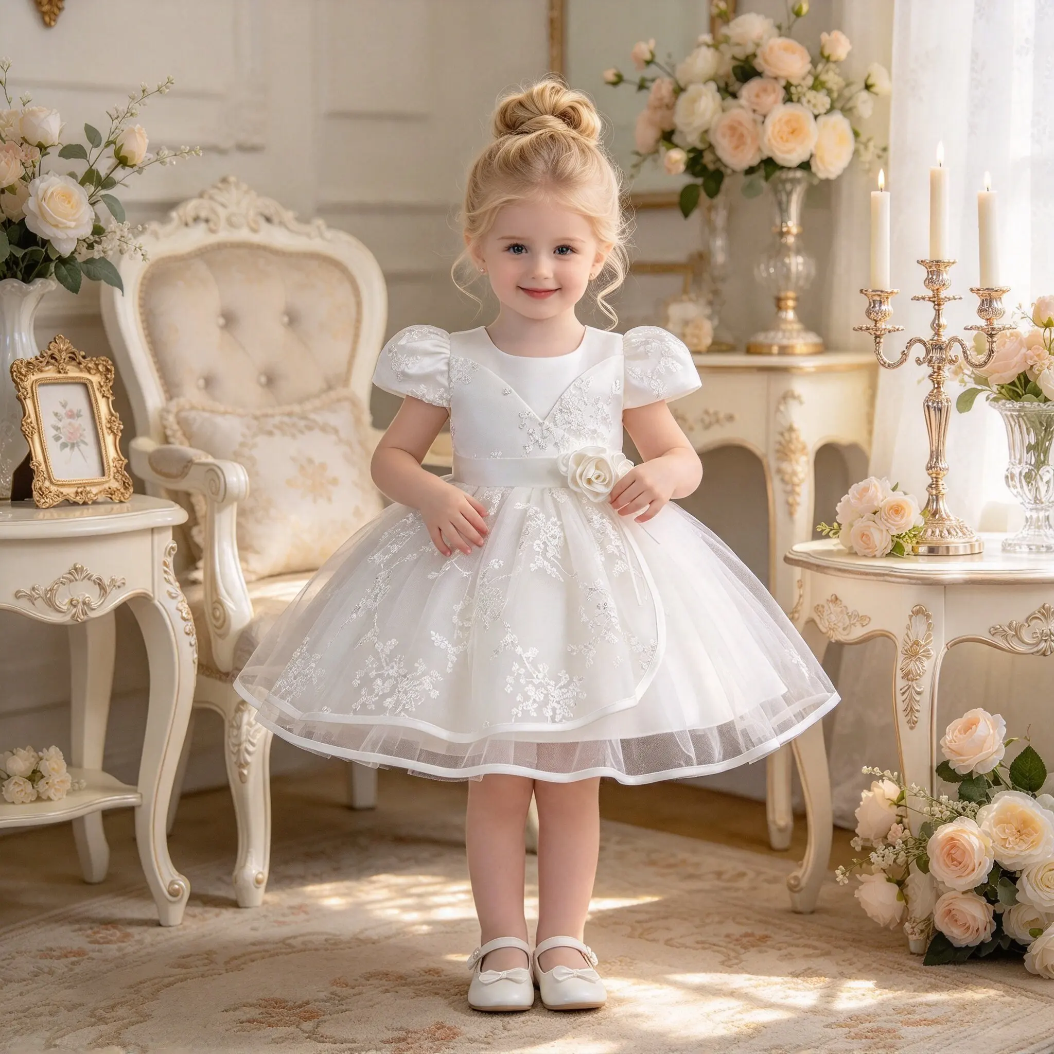 Toddler Baptism Party Girls Dress Elegant 1st Birthday Wedding Bridesmaid Princess Prom Dresses Girl Bow Banquet Evening Costume