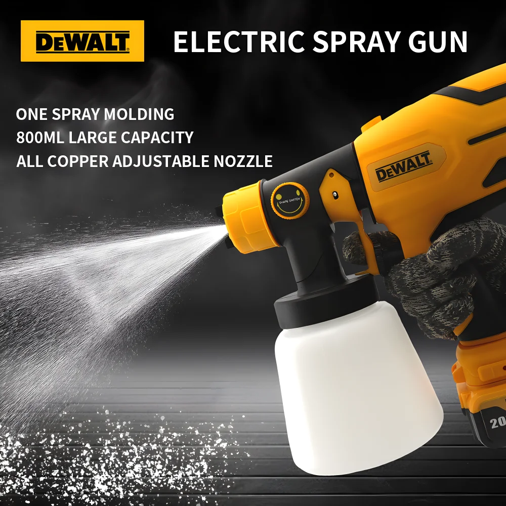 Dewalt 20v bateria 1000ml sem fio pistola elétrica de alta potência pulverizador pintura auto móveis revestimento aço aerógrafo ferramentas elétricas