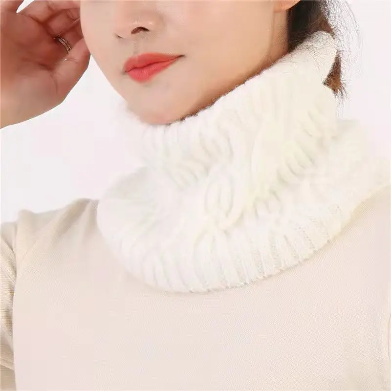 Korean Solid Thick Wool Knitted Hook Flower Neck Guard Fake Collar For Women Warm Scarf Winter Outdoor Cycling Pullover Bib V33