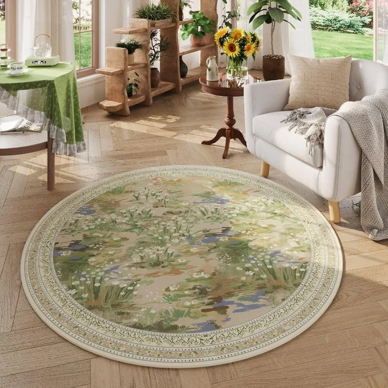 Floral Botanical Print Round Rug Art Green Plant Pattern Carpet Soft Non-Slip Home Decor Mat for Living Room Bedroom Kitchen