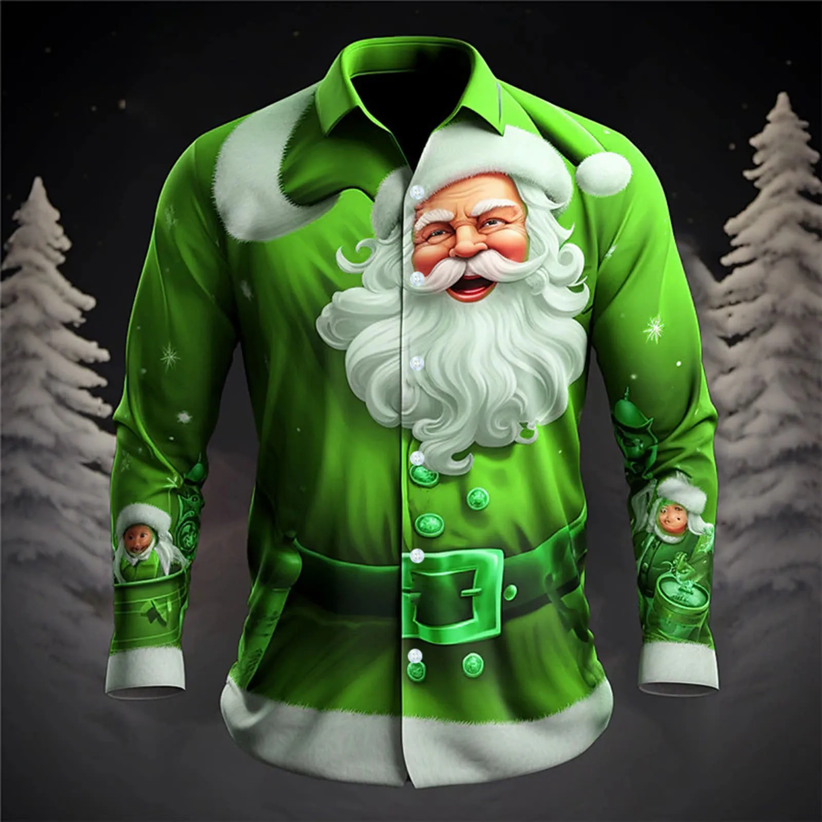 Papai noel 3d impressão digital camisas masculinas 2024 primavera outono manga longa lapela botão blusa floral topo roupas tamanhos grandes