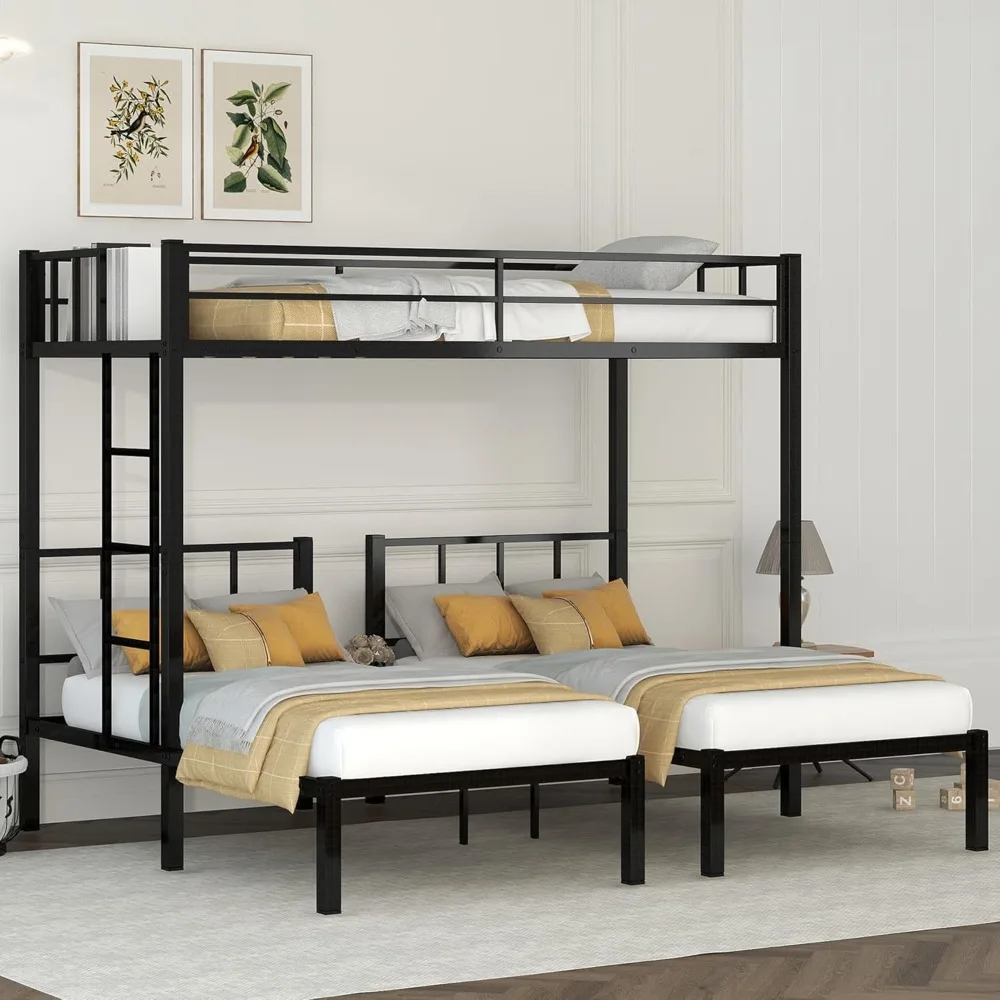 

Twin Over Twin Over Twin Bunk Bed for 3 Kids, Heavy Duty Triple Bunk Bed with Guardrails and Ladder