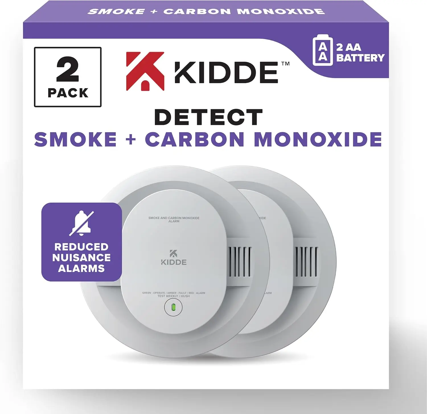 

Smoke & Carbon Monoxide Detector, AA Battery Powered with LED Lights, 2-Pack for Home Safety
