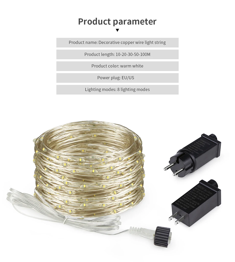 EU Power Supply LED Copper Wire Fairy Lights String 10/20/30/50M Holiday Party Home Decoration Lamp For Christmas Garden Decor