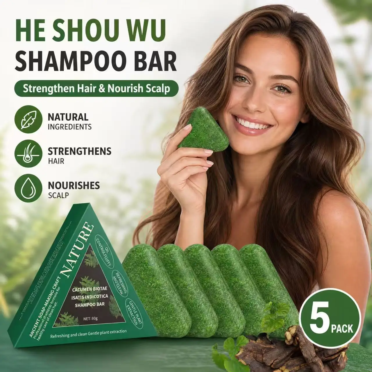 Natural Herbal Shampoo Bars - Nourishing & Strengthening, Smooth & Shiny, Oil Control Care with Gentle Plant Extracts.