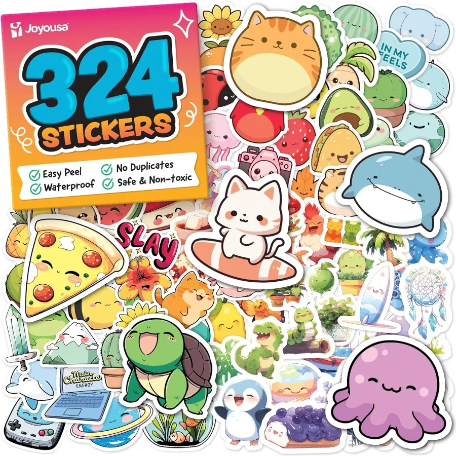 Cute Stickers for Kawaii Stickers for Water Bottle Teacher Rewards 324pc Easy Peel Bulk Pack for Teens Waterproof Vinyl Decals
