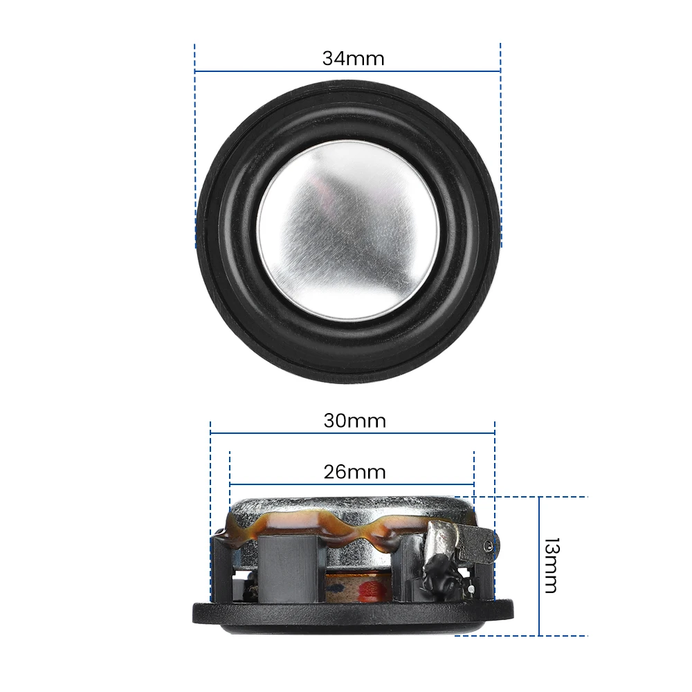 AIYIMA 34MM 8 Ohm 2W Full Frequency Mini Speaker Neodymium Magnetic Audio Speaker Aluminum Basin Rubber Edge Loudspeaker 2Pcs