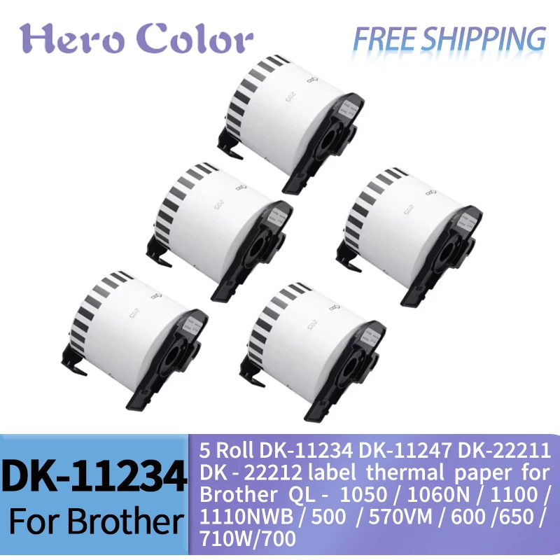 

5 рулонов DK-11234 DK-11247 DK-22211 DK-22212 термобумага для этикеток Brother QL-1050/1060N/1100/1110NWB/500/570VM/600/650/710W/700