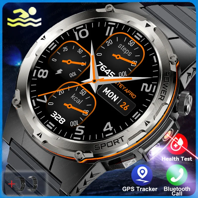 GUHUAVMI 2024 neue Militär-Smartwatch, IP68, wasserdicht, Outdoor-Sport, Fitness-Tracker, Gesundheitsmonitor, BT-Anruf, 365 nm, UV + Infrarot 8