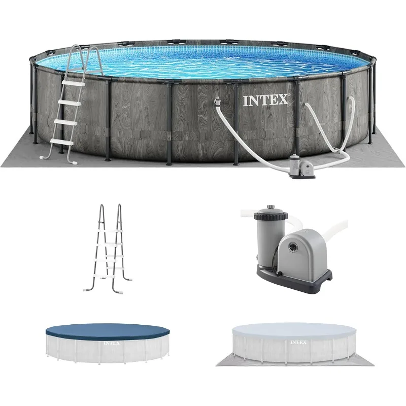 Piscina Elevada Redonda Intex Greywood Prism Frame de 15' x 48" para Exteriores con Filtro de 1000 GPH