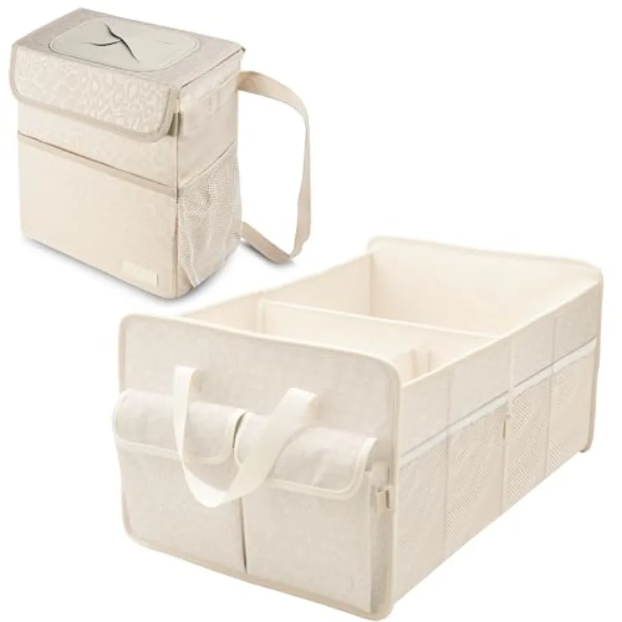 

Car Storage Combo 70L Trunk Organizer and Leak-Proof Trash Can Leopard Print Beige