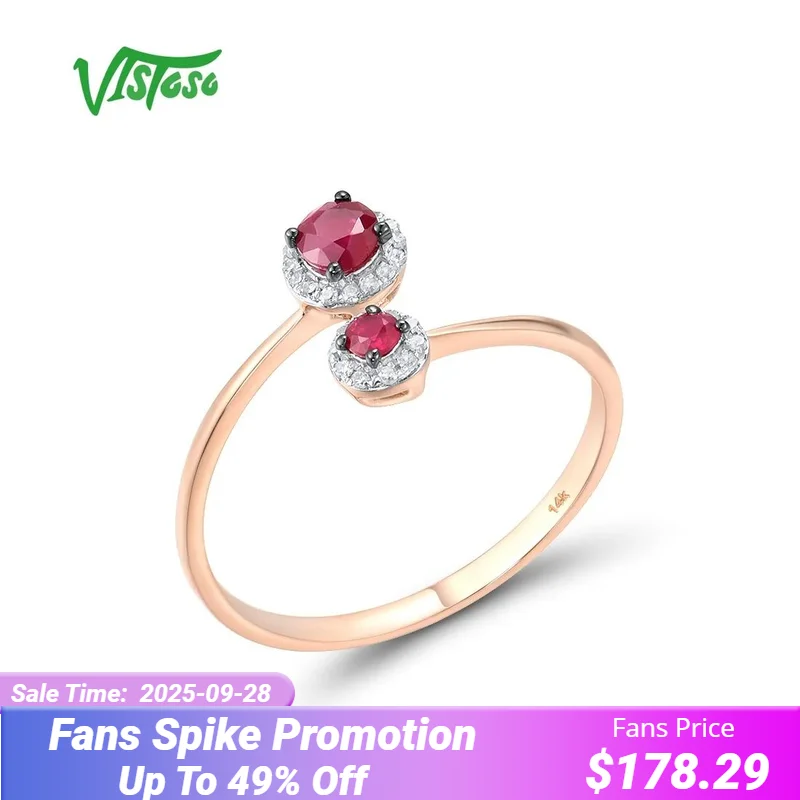 

VISTOSO Genuine 14K 585 Rose Gold Rings For Women Sparkling Ruby Diamond Rings Simple Style Delicate Trendy Fine Gifts Jewelry