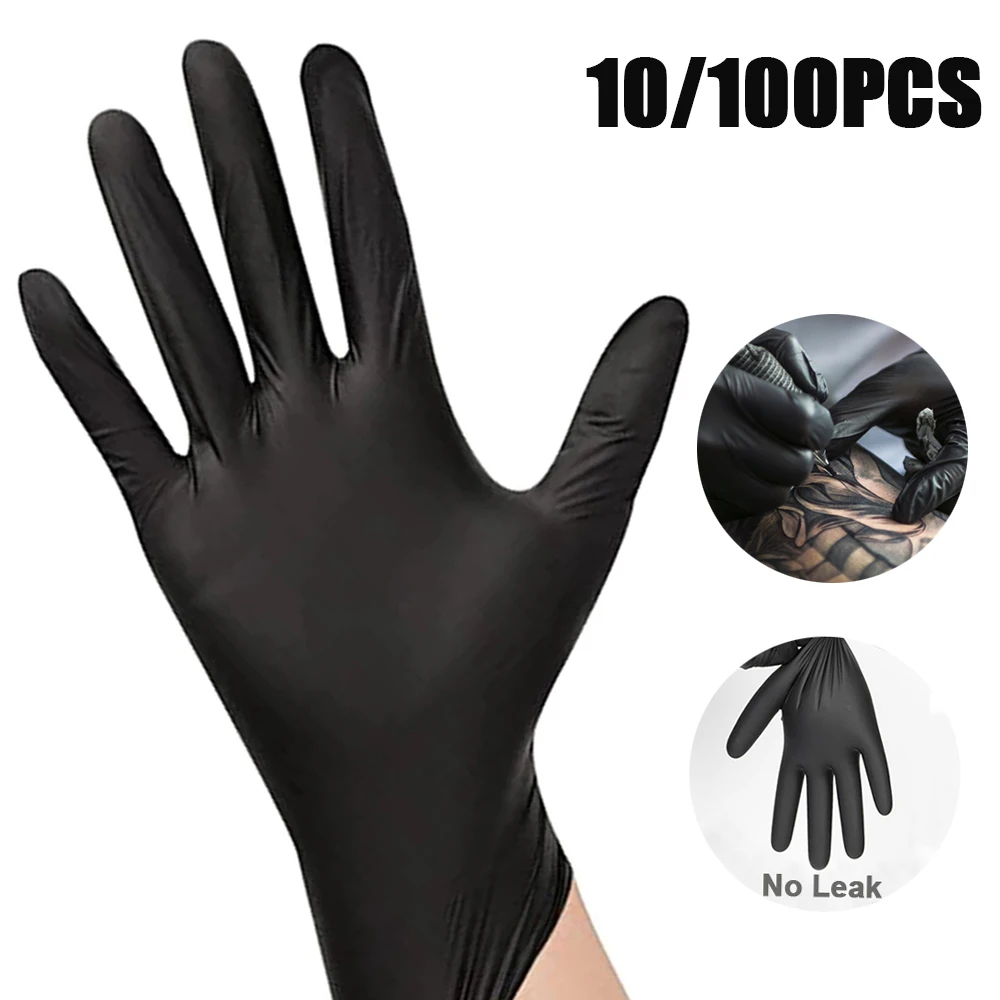 

10/100Pcs L M S Disposable Tattoo Latex Gloves Black Permanent Waterproof Permanent Tattoo Gloves for Tattoo Accessories