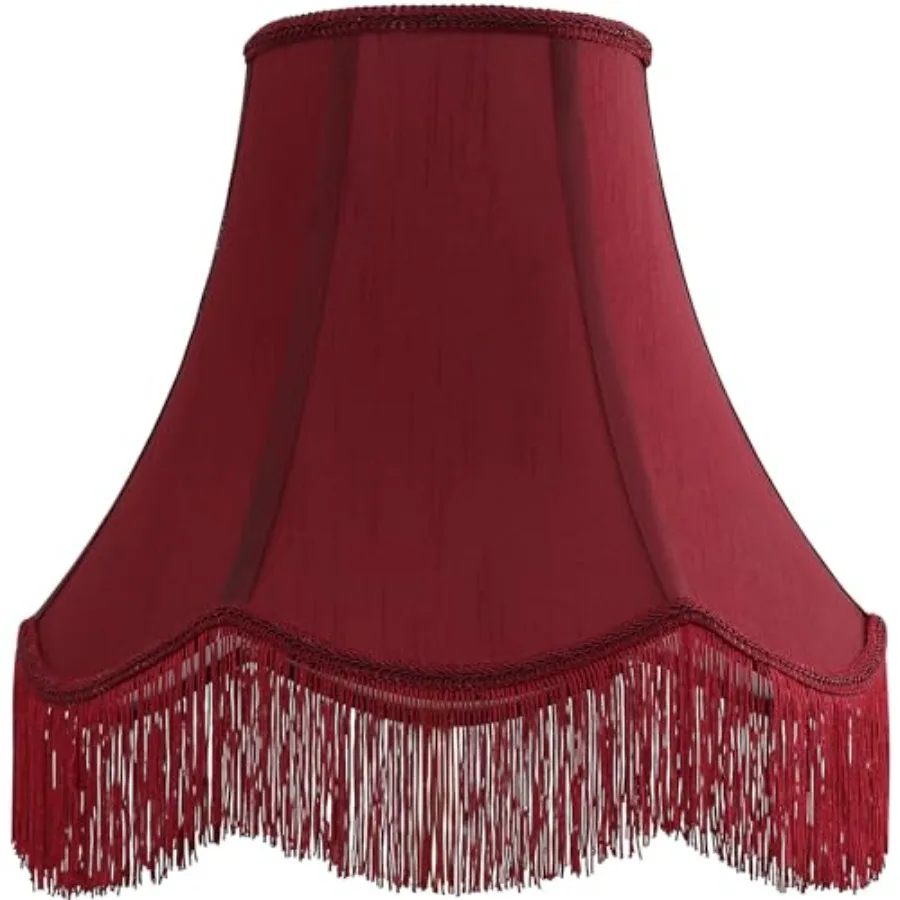 

Red Silk Bell Lamp Shades with Petal Edge and Blue Fringe Trim 6"x13"x10.6" Spider - Victorian Hand Crafted for Desk/Bedside/Ta