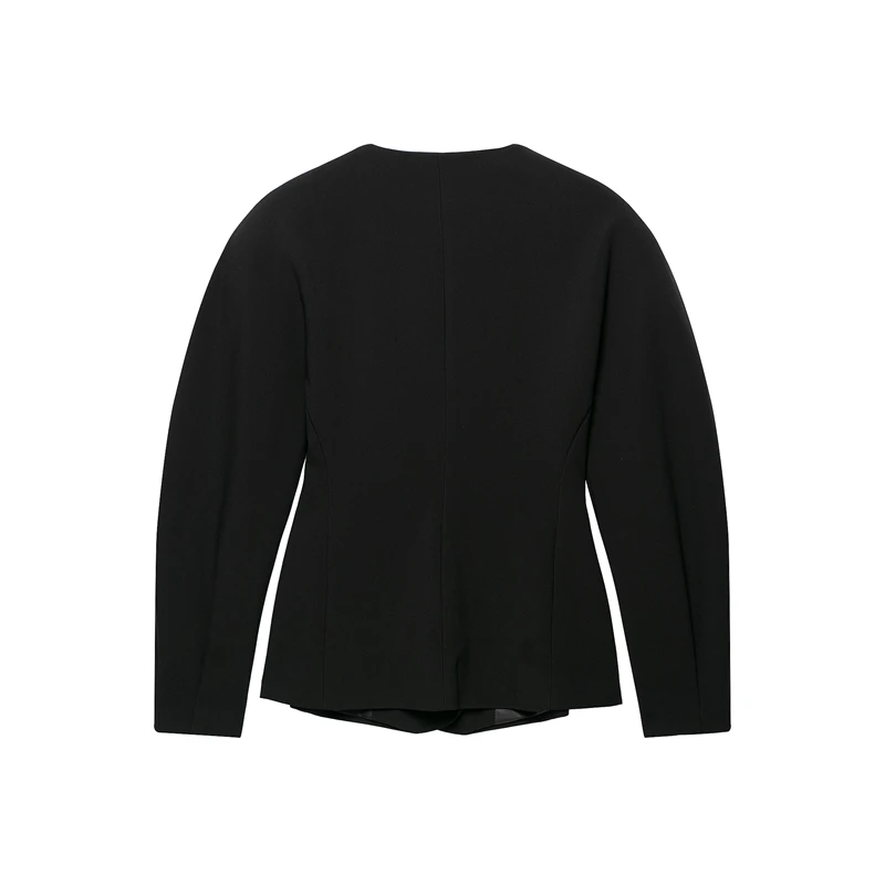 Guobioziy 2026 Early Autumn Women Slim Tailored Round Neck Jacket Diagonal Single Button Long Sleeve Office Daily Outerwear