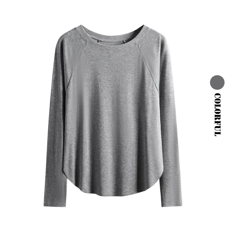 DRUR Women's Seamless Yoga Tops Long Sleeve Ribbed Gym Running Shirt and Breathable Quick Dry Fitness Top For Street Travel