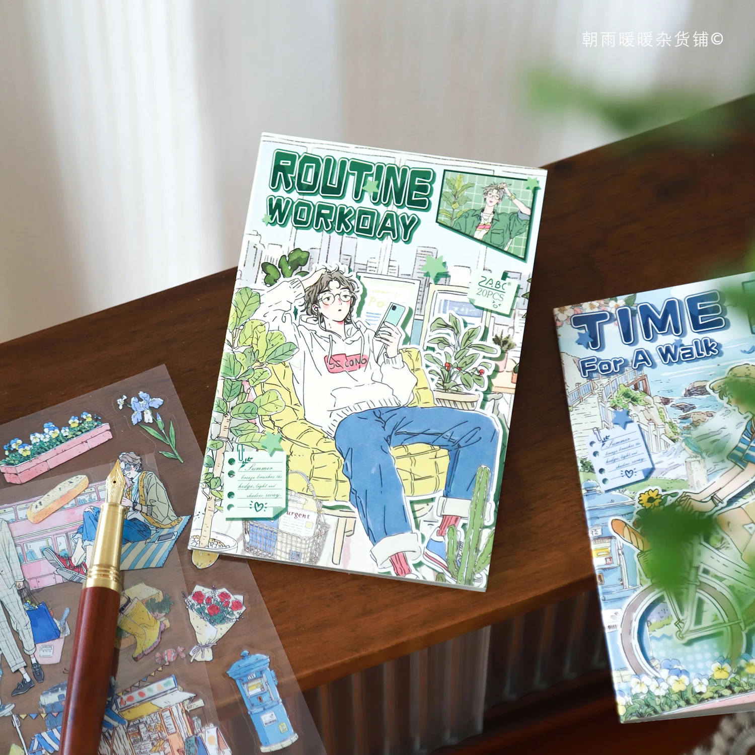 Teenager fashion stickers, high-appearance Korean-style ins-style boy character planner materials, DIY decorative scene sticker book