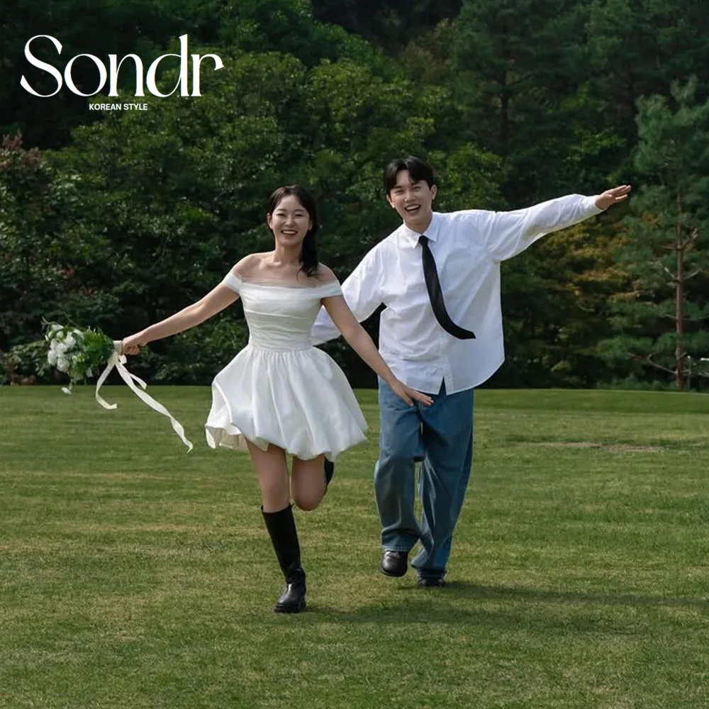 

Sondr Off the Shoulder Mini Korean Wedding Dresses Taffeta Outdoor Customized Bridal Photo Shoot Gown Party Dresses for Bride
