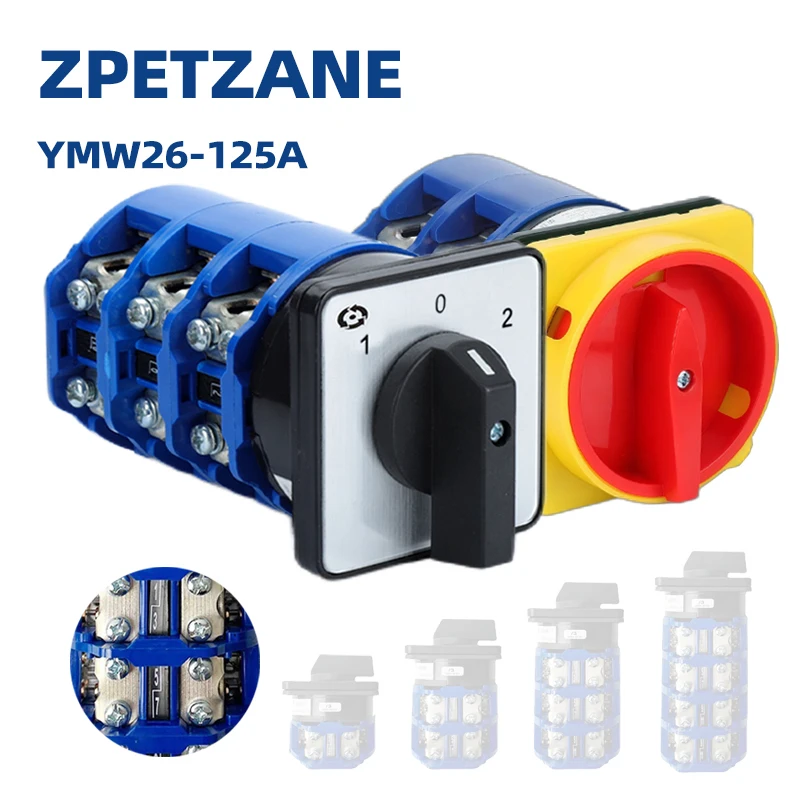 

125A YMW26 LW28 ON-OFF-(ON) 2/3 Positions Cam Switch LW26GS Padlock Rotary Changeover Silver Contact Power Control