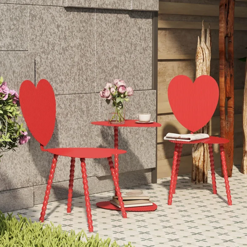 Red Love Designer Balcony Table Extremely Simple Metal Milk Tea Shop Coffee Table Art Web Celebrity Modeling Back Dining Chair