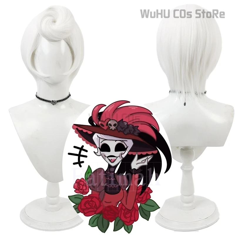 Anime Hazzbin Rosie Cosplay Anime hôtel Rosie Cosplay perruque courte blanc résistant à la chaleur cheveux synthétiques femmes Halloween Roleplay perruque