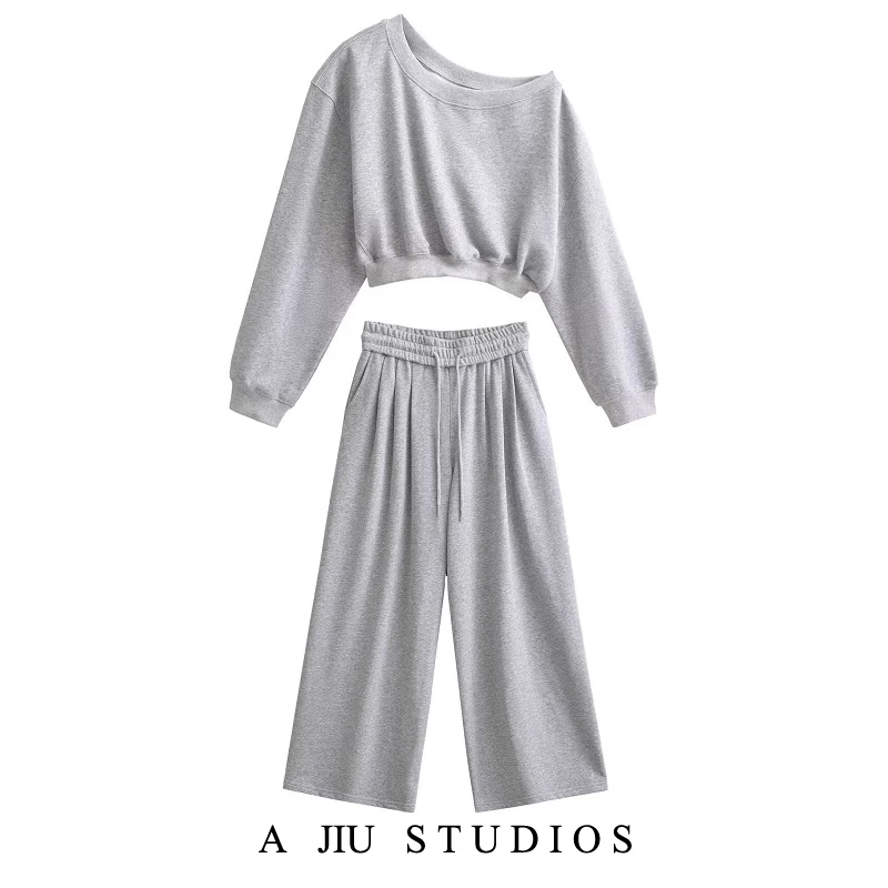 

American Sle Spicy Girl Hoodie High Waist Dstring Loose Wide Leg Pants Casual Sportswear Set Long Sve Long Pants