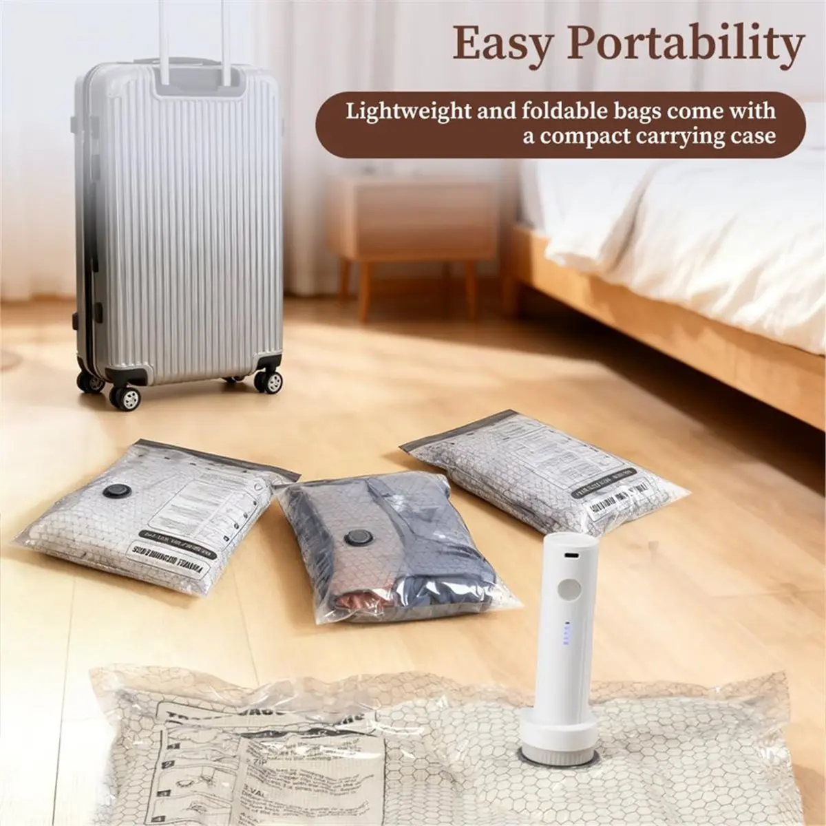 Time Saving 6 PCS Vacuum Seal Bags, Compression Space Saver with Electric Air Pump, for Travel, Home Storage, Clothing