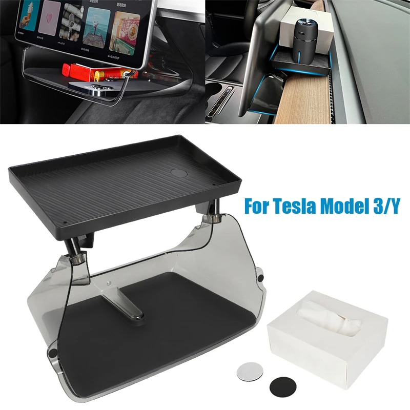 Screen Storage Box For Tesla Model 3 Y Dashboard Magnetic Hidden Large Space Storage Tissue Box Screen Rear Tray Sundry Rack