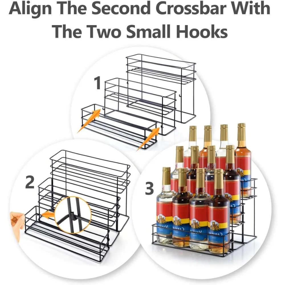3-Tier Coffee Syrup Organizer Stand - 12 Bottle Capacity Kitchen Storage Rack for Wine & Condiments