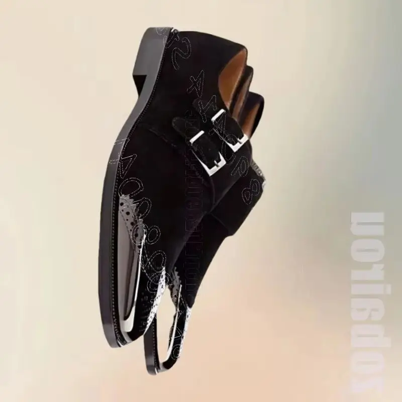 

Metal Carving Design Black Suede Buckle Loafers Fashion Slip On Men Shoes Luxury Handmade Party Banquet Office Men Dress Shoes
