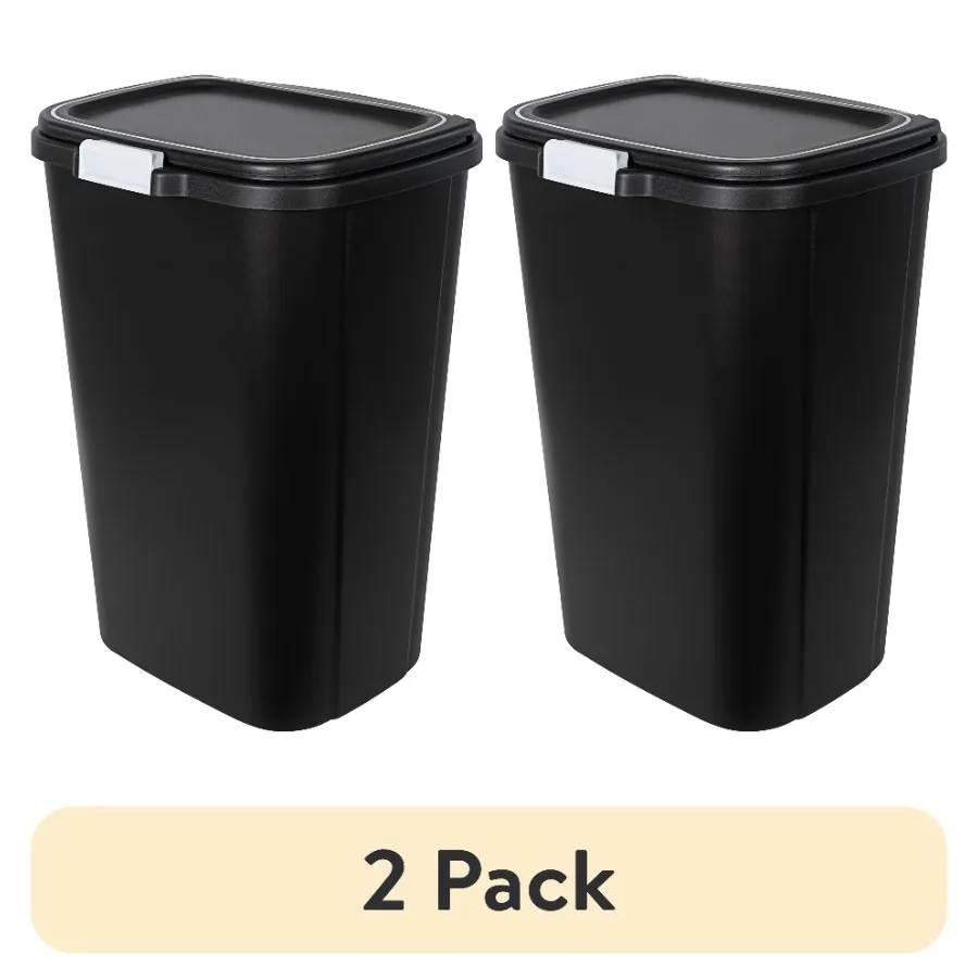

Kitchen Trash Can with Push Button Lid 13 Gallon Plastic Odor Block Touch Top Garbage Bin for Home Use Black Pack of 2 Ideal fo