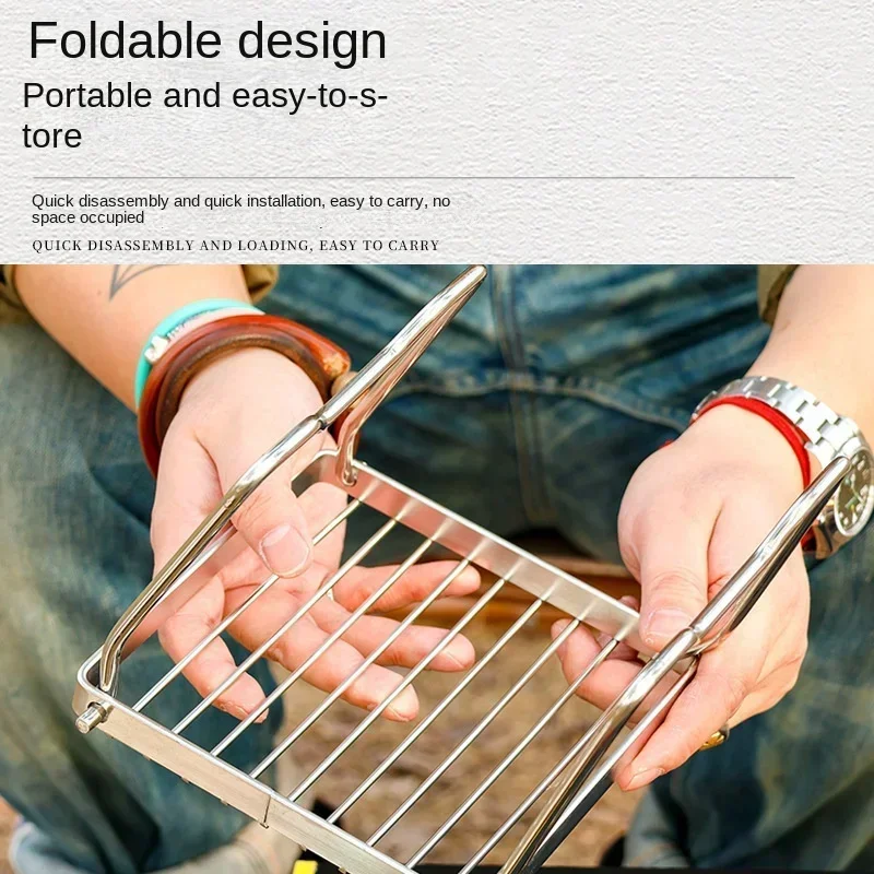 Outdoor Stainless Steel Stove Holder Camping Portable Folding Mini Barbecue Rack Pot Holder Baking Tray Holder Baking Tray Suppo