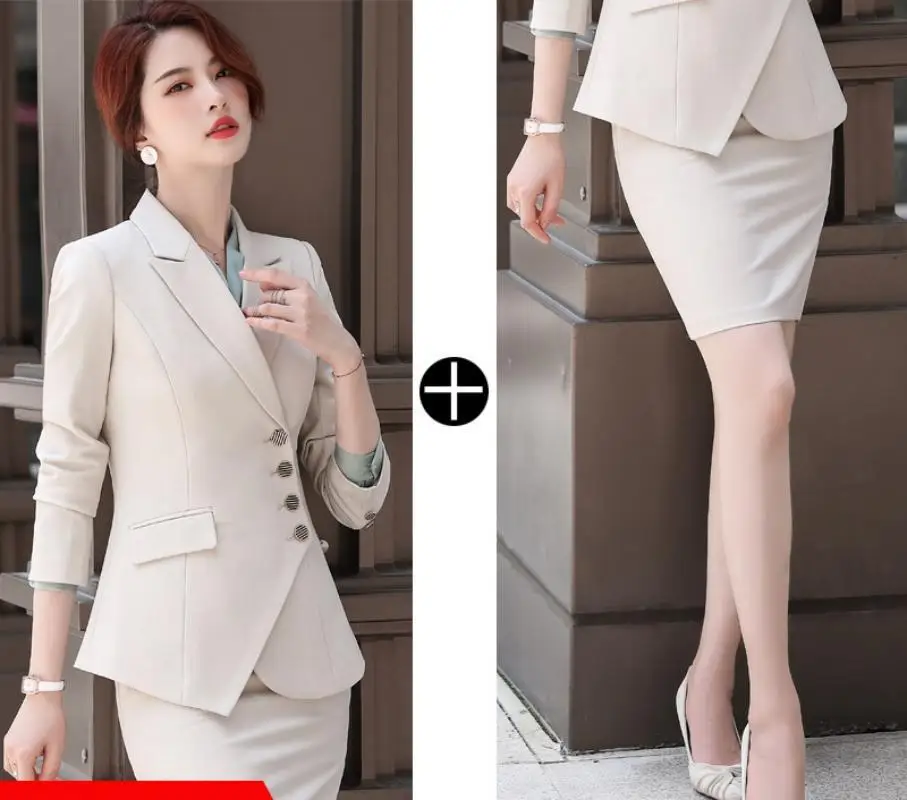 Women's Slim Fit Solid Color Suit Set Professional Work Wear Elegant and High-Quality Korean Fashion New Spring and Autumn 2024