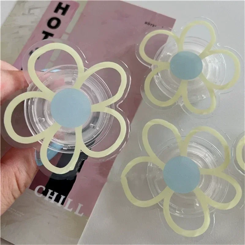 1PCS Ins Graffiti Transparent Cute Flower Phone Holder Foldable Phone Stand For iPhone 17~12 Samsung Xiaomi Finger Jacket Mount