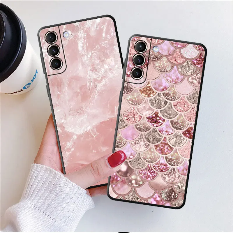 Etui do Samsung Galaxy S24 S23 S10e S8 S7 S10 S21 S21 Plus S22 Ultra 5G S20 FE S9 Soft Gold Pink Rose Glitter Hearts Cover — zdjęcie 6