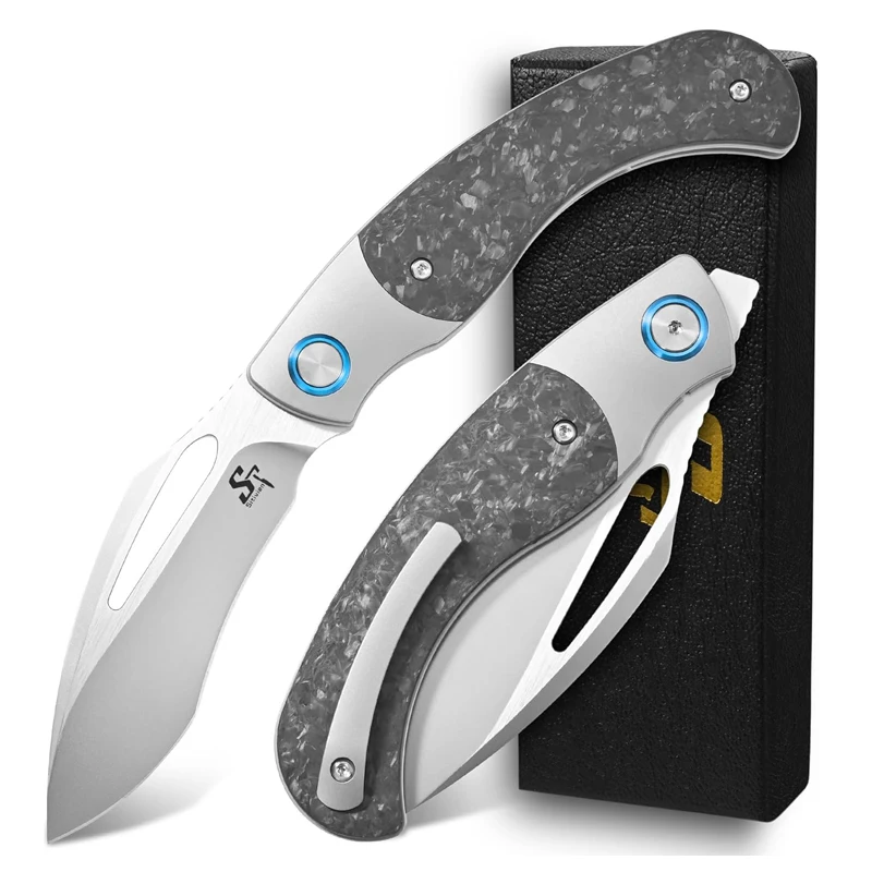

Sitivien ST270 Folding Knife M390/Damascus Steel Blade Titanium Carbon Fiber Handle Knife with Pocket Clip for Outdoor Camping