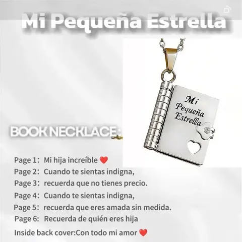 Spanish Book Necklace My Little Star Book Necklace For Daughter Son My Champion Stainless Steel Message Necklace Christmas Gifts