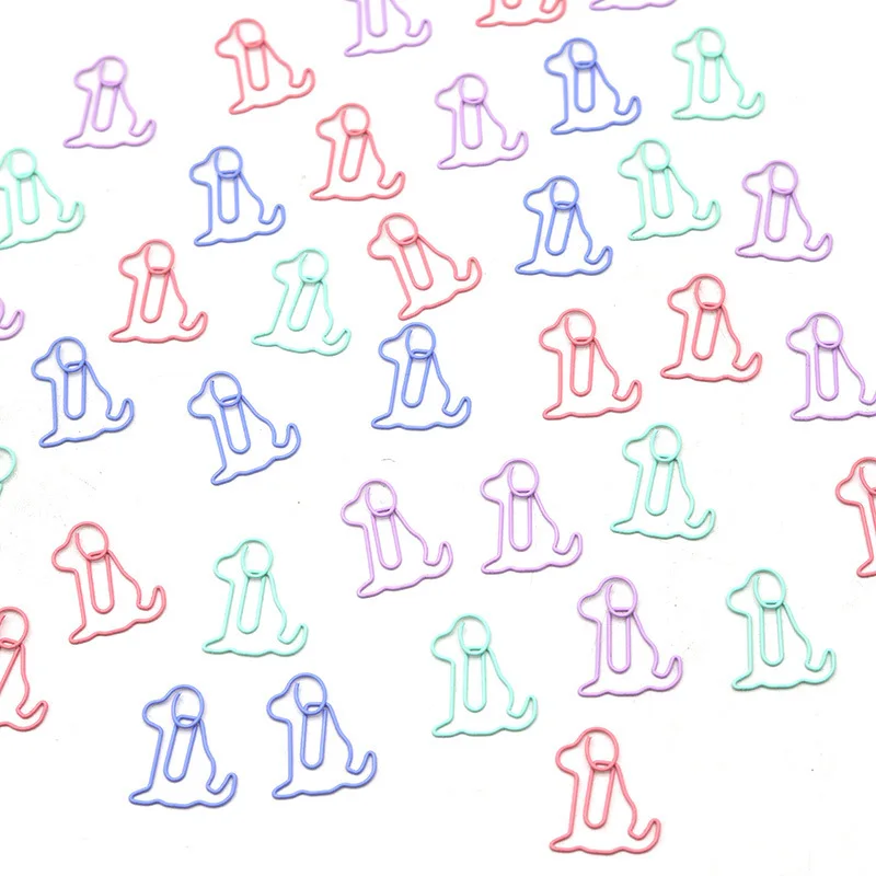 20pcs Colorful Cartoon Dog‑Shaped Plastic‑Coated Paper Clips, Metal Bookmark Clips for Student Test Paper School Stationery