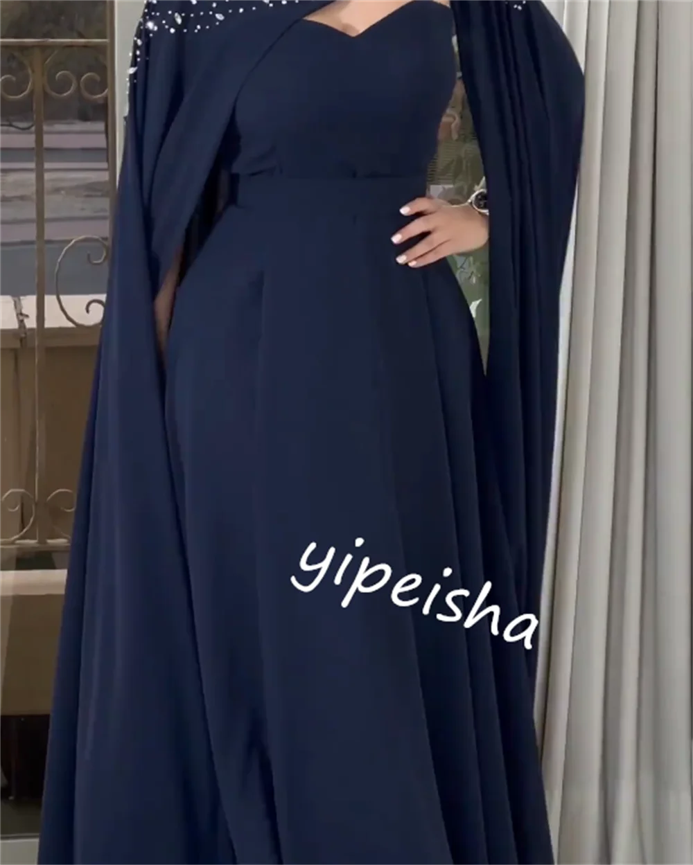 Vestido Midi de noche de Arabia Saudita, Jersey con cuentas de Navidad, línea A, cuello redondo, a medida, vestidos para ocasiones