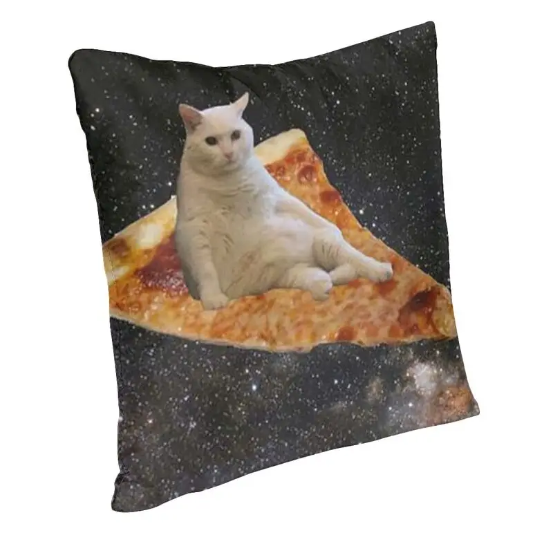 Space Pizza Cat Meme Square Pillowcase Home Decor Funny Animal Cushions Throw Pillow for Living Room Double-sided Printing