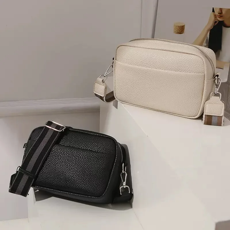 Vento Marea-Bolso cruzado pequeño para mujer, bandolera blanca suave de cuero Pu con correa ancha para el hombro, informal, novedad de verano 2023