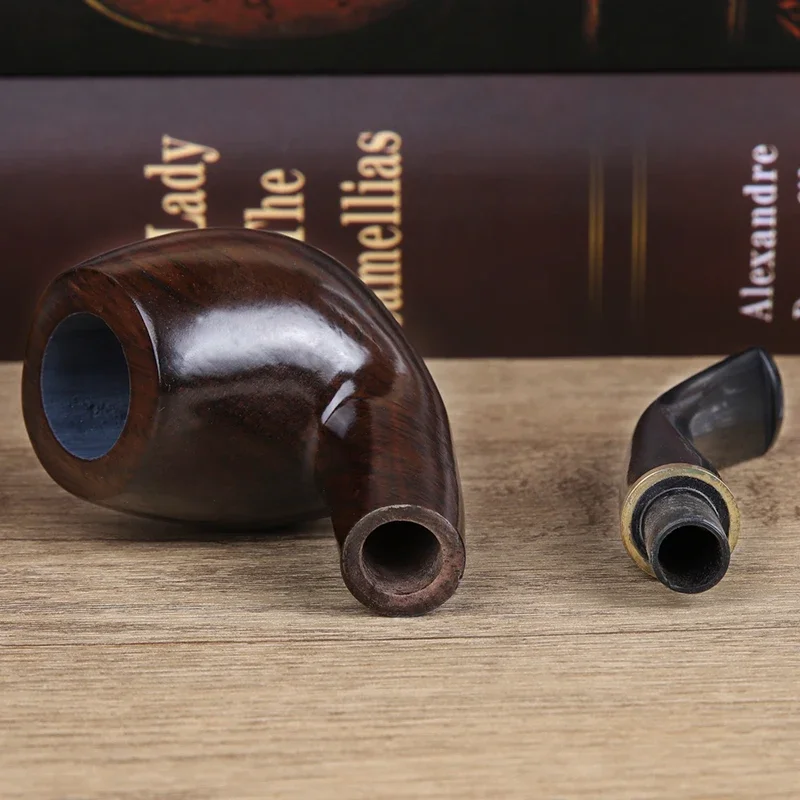 High Quality Classic Ebony Wood Solid Wood Tobacco Pipe Smoking Pipe Bent Handle Fit For 9mm Filters Christmas Gift For Father